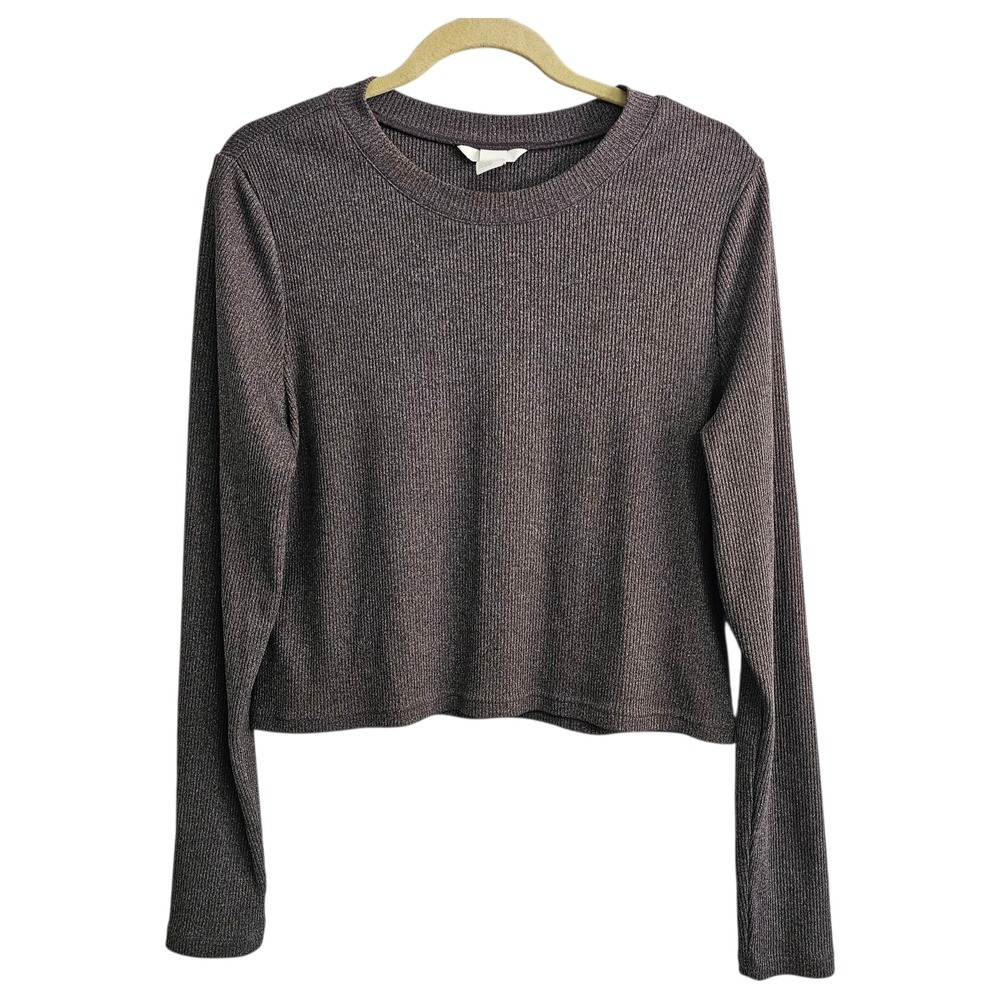 H&M XL Ribbed Knit Long Sleeve Top Cropped Basics Stretch Minimalist‎ Capsule ~